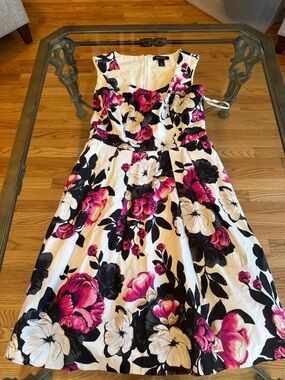 White House Black Market White Dress with Pink and Black Floral Print